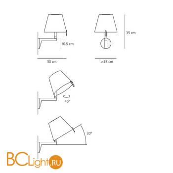 Бра Artemide Melampo parete - Grigio alluminio con interruttore 0721010A - Схема