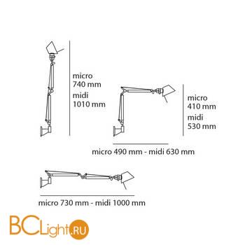 Бра Artemide Tolomeo Micro Wall A010950+A025150 Anodized blue (Body Lamp + Wall support) - Схема