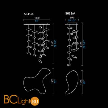 Композиция из потолочных светильников Barovier&Toso Aquarium 5631/A/CC и 5633/A/CC - Схема
