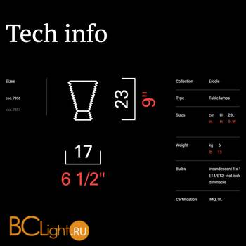 Настольная лампа Barovier&Toso Ercole 7356/CC - Схема
