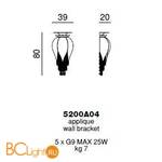 Настенный светильник Beby Group Bouquet 5200A04 Light gold Golden Portofino Acquamarine - Схема