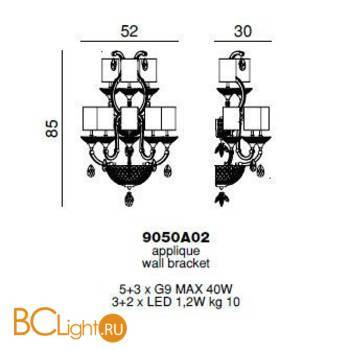 Бра Beby Group Celebrity 9050A02 Gold Light gold Gold leaf - Схема