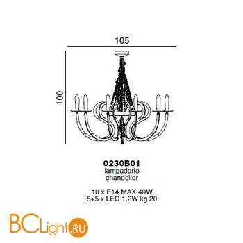 Подвесная люстра на штанге Beby Group Crystal rain 0230B01 Chrome Trasparent Cut Crystal - Схема