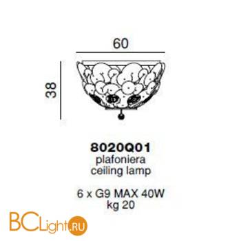 Потолочный светильник Beby Group Mademoiselle Corolle 8020Q01 Light gold Trasparent graniglia Glass - Схема