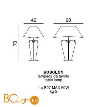 Настольная лампа Beby Group Milano Deco 8030L01 Light gold Transparent Glass - Схема