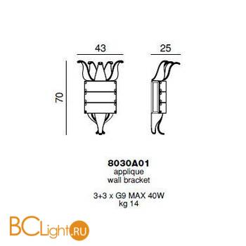 Настенный светильник Beby Group Milano Deco 8030A01 Light gold Smoked Glass - Схема