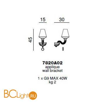 Бра Beby Group Pure 7820A02 Chrome Turquoise Capri White White Silver Leaf - Схема