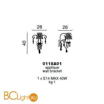 Бра Beby Violet 0118A01 Chrome 192 Swarovski Almond - Схема