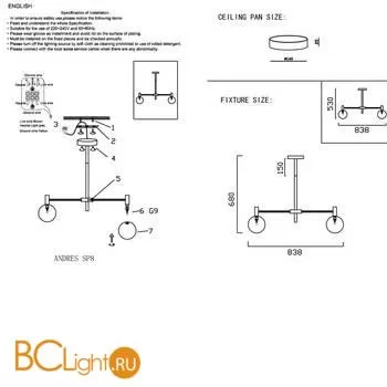 Люстра Crystal lux Andres ANDRES SP8 BRONZE/TRANSPARENTE - Фото 3