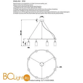 Подвесной светильник Crystal lux CLT 015 CLT 015C8 D800 BL - Фото 1