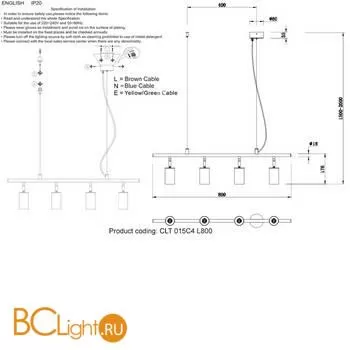 Подвесной светильник Crystal lux CLT 015 CLT 015C4 L800 BL-GO - Фото 2
