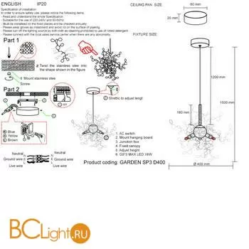 Подвесной светильник Crystal lux Garden GARDEN SP3 D400 GOLD - Фото 3