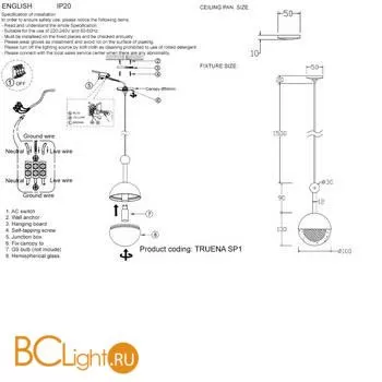 Подвесной светильник Crystal lux Truena TRUENA SP1 BRONZE - Фото 3