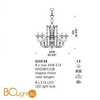 Люстра De Majo 6009 K8 060090K08 red - Схема