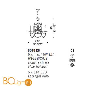 Люстра De Majo 6019 K6 060190K06 cristallo - Схема
