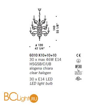 Люстра De Majo 6010 K10+10+10 060100K30 gold - Схема