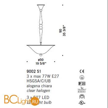 Подвесной светильник De Majo 9002 S1 090020S10 - Схема