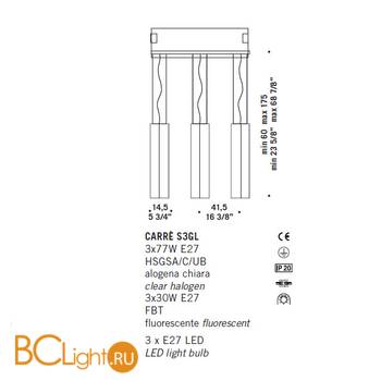 Подвесной светильник De Majo CARRE S3GL 0CARR0S38 - Схема