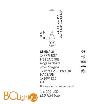Подвесной светильник De Majo GEMMA S1 0GEMM0S-1 clear frosted+clear - Схема