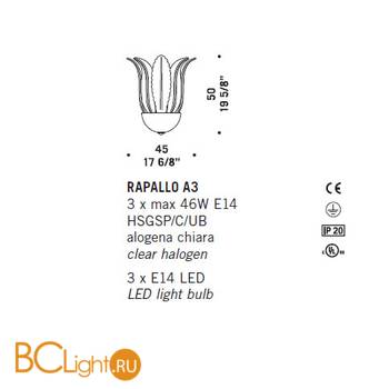 Настенный светильник De Majo RAPALLO A3 0RAPA0A30 - Схема