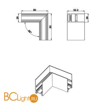 L-образный угол-соединитель для подвесного/накладного/встраиваемого шинопровода Donolux SPACE-Track system L corner CW - Схема