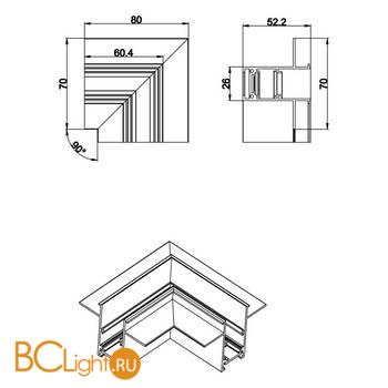 L-образный угол-соединитель для встраиваемого шинопровода Donolux SPACE-Track system L corner InW - Схема