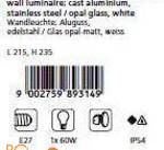 Настенный уличный светильник Eglo Ohio 89314 - Схема