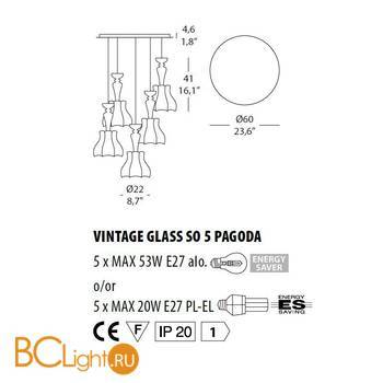 Подвесной светильник Evi Style Vintage glass SO5 Pagoda ES0226SO04SR - Схема