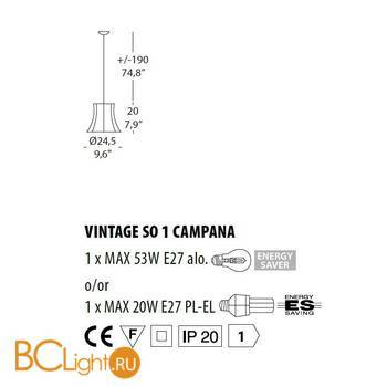 Подвесной светильник Evi Style Vintage SO1 Campana GL ES0242SO04GL - Схема