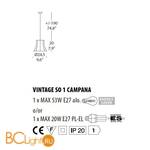Подвесной светильник Evi Style Vintage SO1 Campana GL ES0242SO04GL - Схема