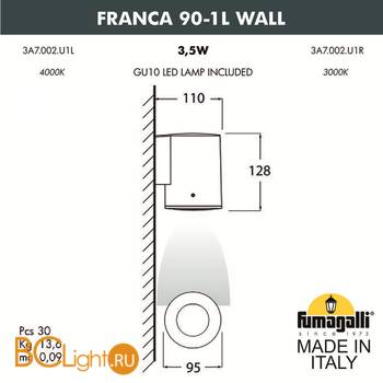Уличный настенный светильник Fumagalli Franca 90 3A7.002.000.AXU1L - Схема