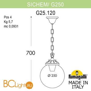 Уличный подвесной светильник Fumagalli Globe 250 G25.120.000.WXE27 - Схема