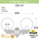 Уличный настенный светильник Fumagalli Globe 250 G25.141.000.WYE27 - Схема