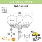 Садово-парковый фонарь Fumagalli Globe 250 G25.156.S30.BZE27 - Схема