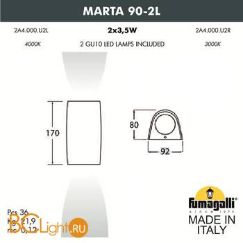 Уличный настенный светильник Fumagalli Marta 2A4.000.000.WXU2L - Схема