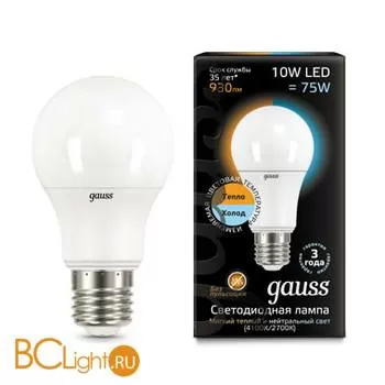 Лампа Gauss LED A60 10W E27 930lm 3000K/4100K 102502110-T