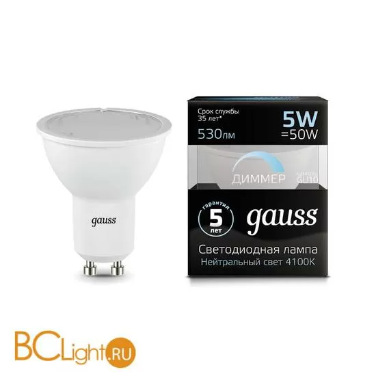 Лампа Gauss LED MR16 GU10-dim 5W 530lm 4100K 101506205-D
