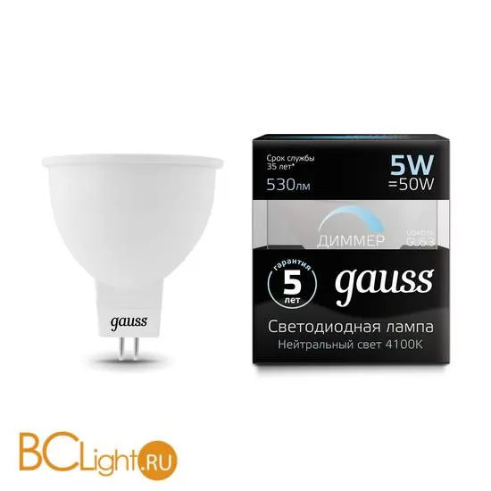 Лампа Gauss LED MR16 GU5.3-dim 5W 530lm 4100K 101505205-D