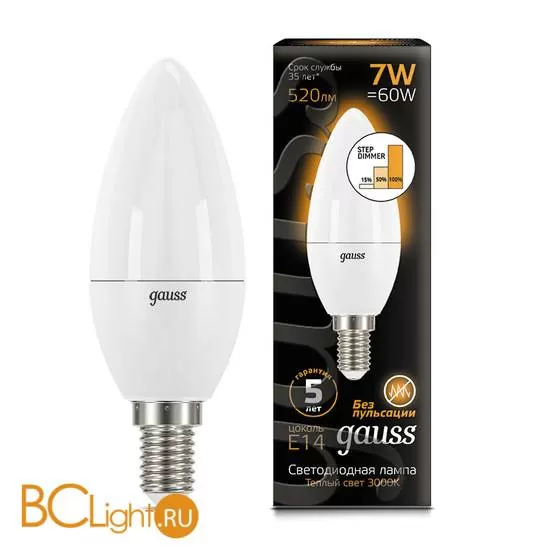 Лампа Gauss LED Свеча E14 7W 520lm 3000К 103101107-S