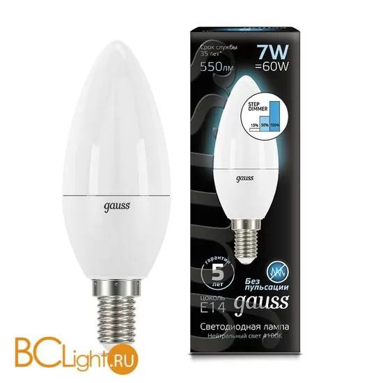 Лампа Gauss LED Свеча E14 7W 550lm 4100К 103101207-S