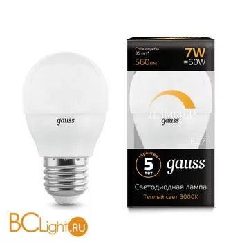 Лампа Gauss LED Шар-dim E27 7W 560lm 3000К 105102107-D