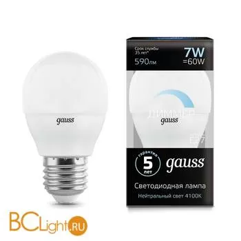 Лампа Gauss LED Шар-dim E27 7W 590lm 4100К 105102207-D