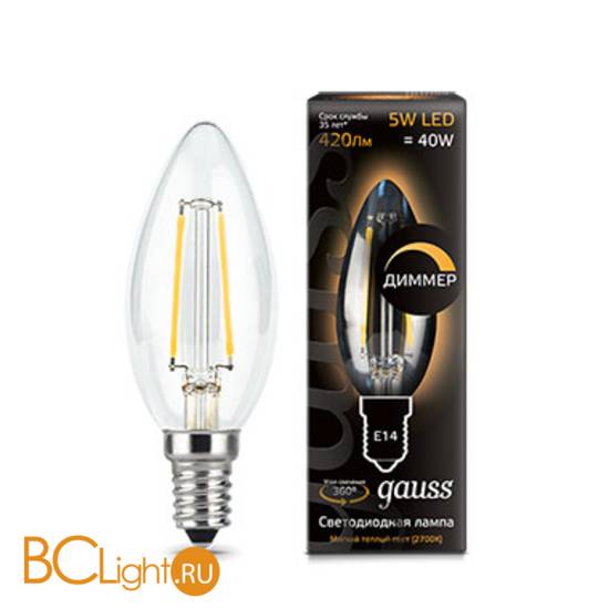 Лампа Gauss LED Filament Свеча dimmE14 5W 420lm 2700К 103801105-D
