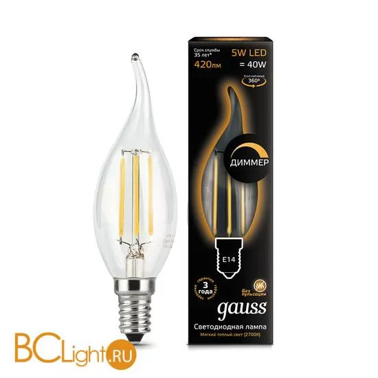 Лампа Gauss LED Filament Свеча на ветру dimm E14 5W 420lm 2700K 104801105-D
