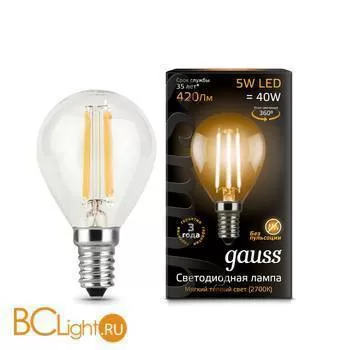 Лампа Gauss LED Filament Globe E14 5W 2700K 105801105