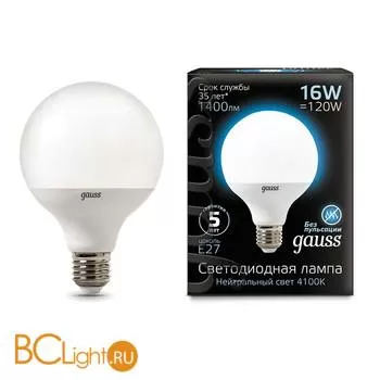 Лампа Gauss LED G95 E27 16W 1400lm 4100K 105102216
