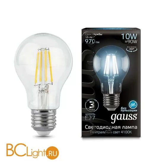 Лампа Gauss LED Filament A60 E27 10W 970lm 4100К 102802210