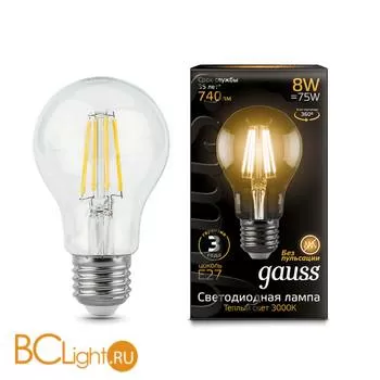 Лампа Gauss LED Filament A60 E27 8W 740lm 2700К 102802108