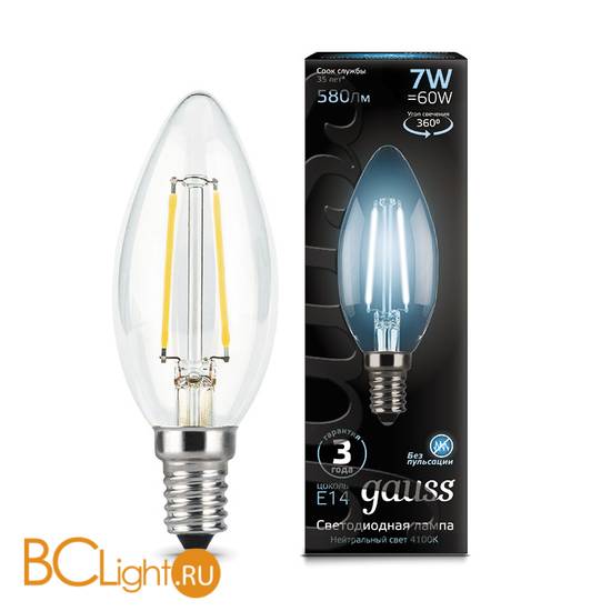 Лампа Gauss LED Filament Свеча E14 7W 580lm 4100К 103801207