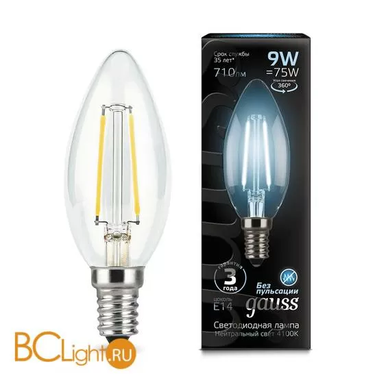 Лампа Gauss LED Filament Свеча E14 9W 710lm 4100К 103801209